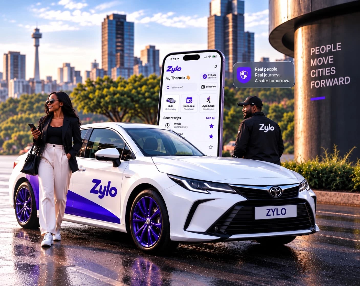 Zylo rider, driver, branded vehicle and mobile app in Johannesburg